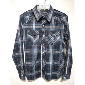 Buckle Black Mens Shirt Pearl Snap NEW Western Rodeo Cowboy Plaid STANDARD FIT M